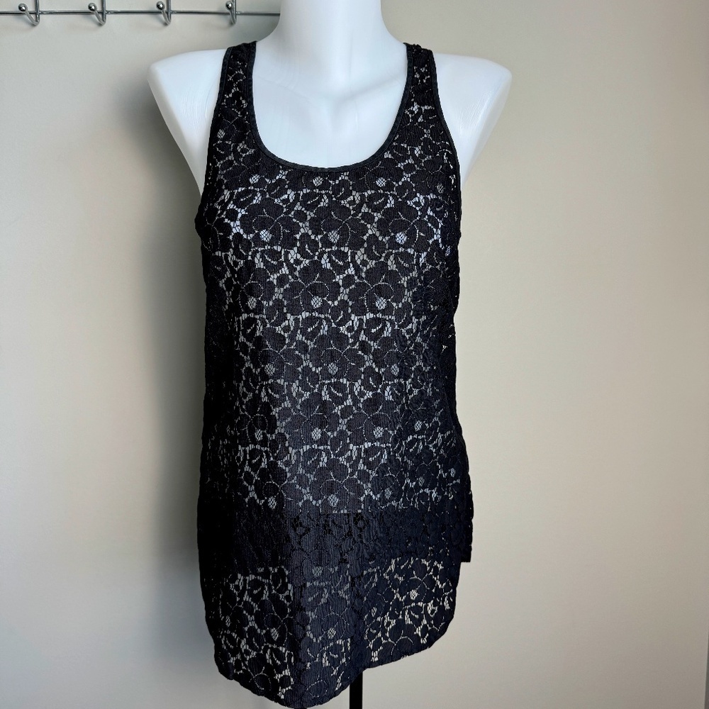 Wilfred Women's Black Crochet Lace See-Through Tank Top Size X-Small Lagenlook‎